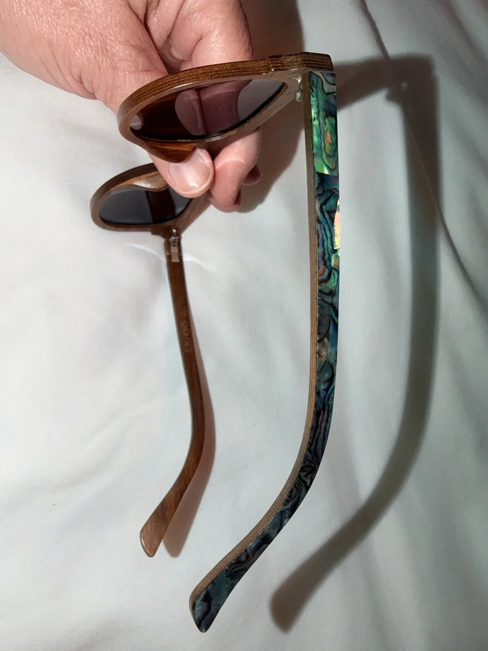 SLYK • Beachcomber • Abalone and Black Walnut Sunglasses • Lens color Smoke